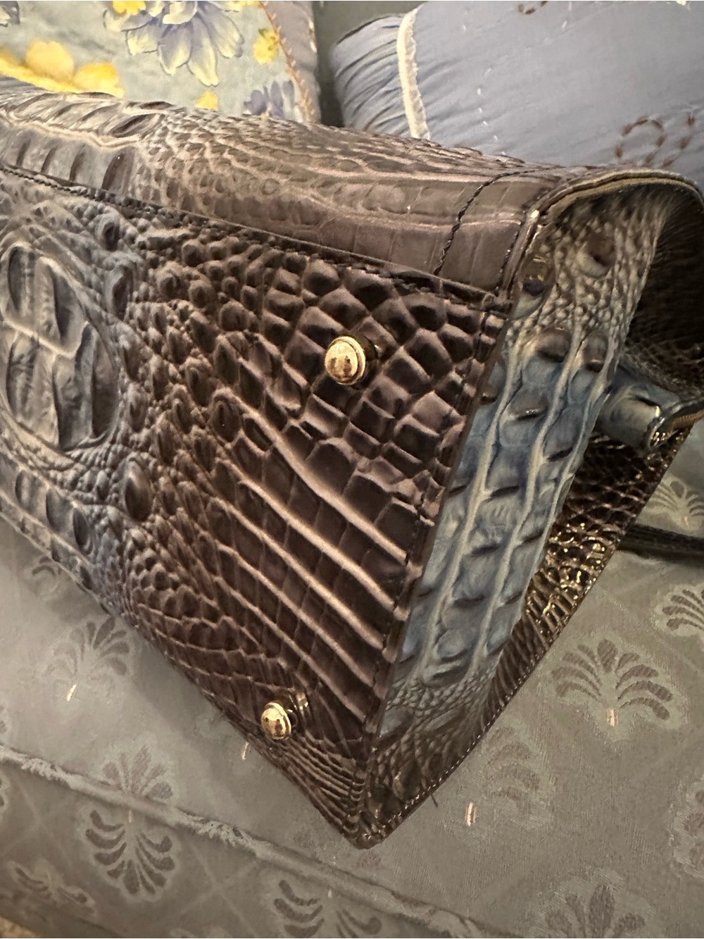 Brahmin Shadow Ombré  Dark Blue/Charcoal & Light Blue Large Caroline VGUC - Picture 8 of 11